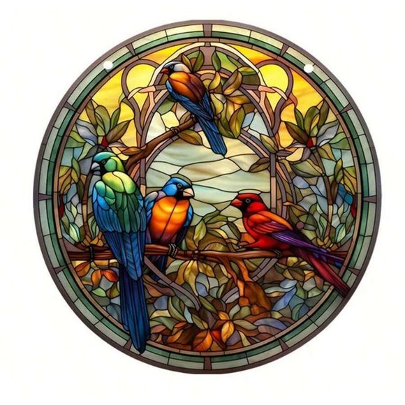 Sun Catcher 4 Colorful Birds Leaves Hanging Acrylic Home/Garden Decor #FN0005 - Picture 4 of 5